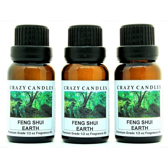 Crazy Candles Feng Shui Earth 3 Bottles 1/2 FL Oz Each (15ml) Premium Grade Scented Fragrance Oil (Promotes Nurturing, Caring Energy) Made in USA