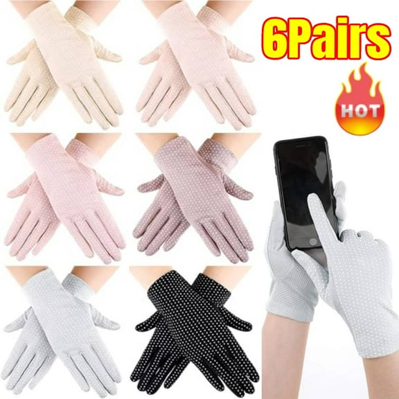 6 Pairs Womens Sunscreen Gloves UV Sun Lightweight Cotton Touch Screen Driving Gloves