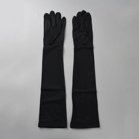1 Pair Black Nylon Sun Protection Gloves, 495x115x3mm Full Finger Long Ice Arm Sleeves, UV Sunblock for Women Men, Summer Outdoor Sports DIY