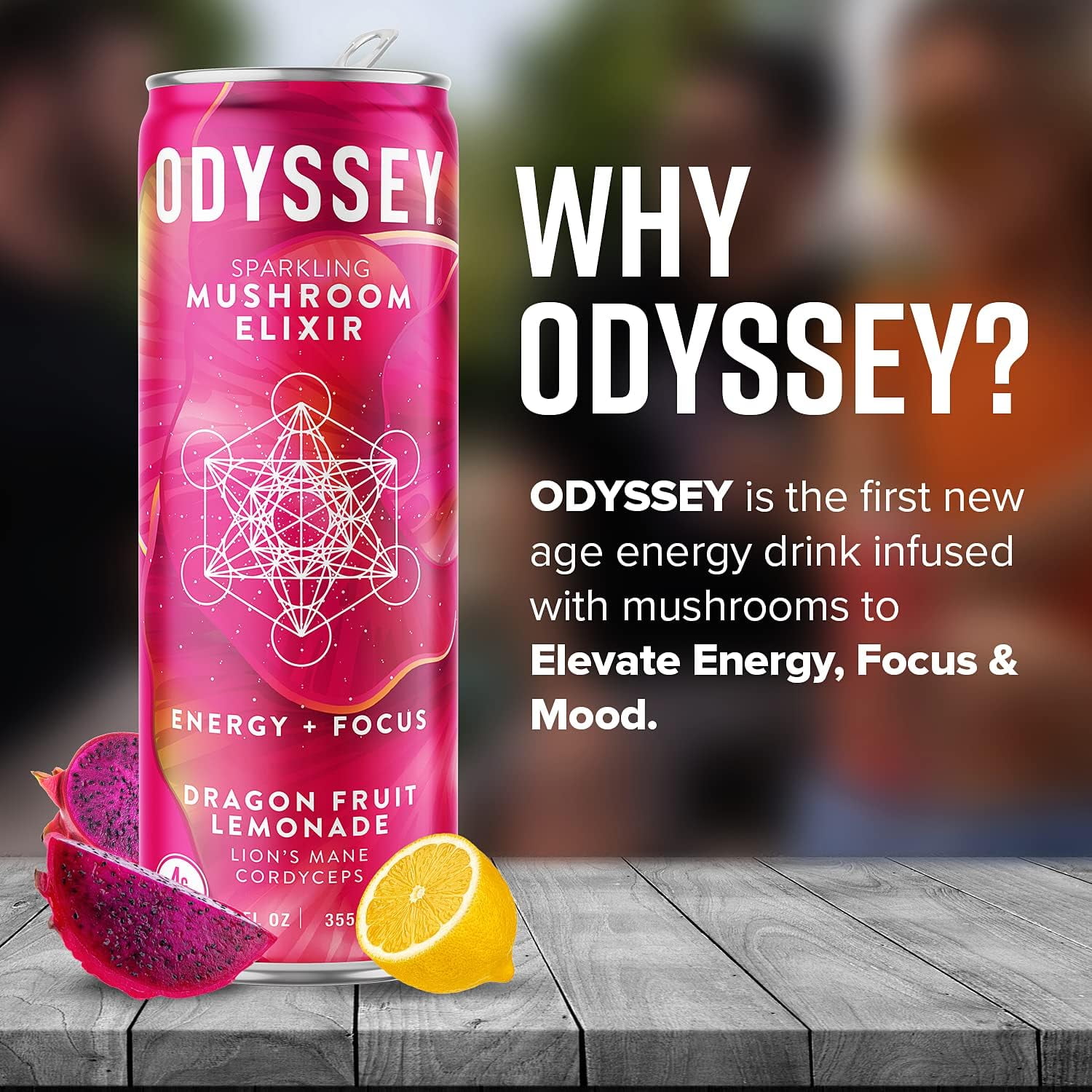 Pack of 12, Odyssey Elixir Dragon Fruit Lemonade Elixir Sparkling Energy Drink, 12 fl oz