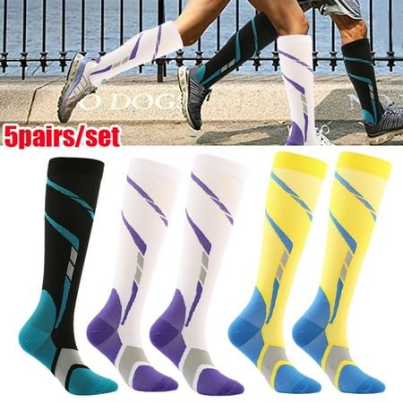 

Dicasser 5 Pairs Compression Socks for Women & Men Circulation 15-20mmHg Nursing Socks Best for Running Athletic Hiking Travel