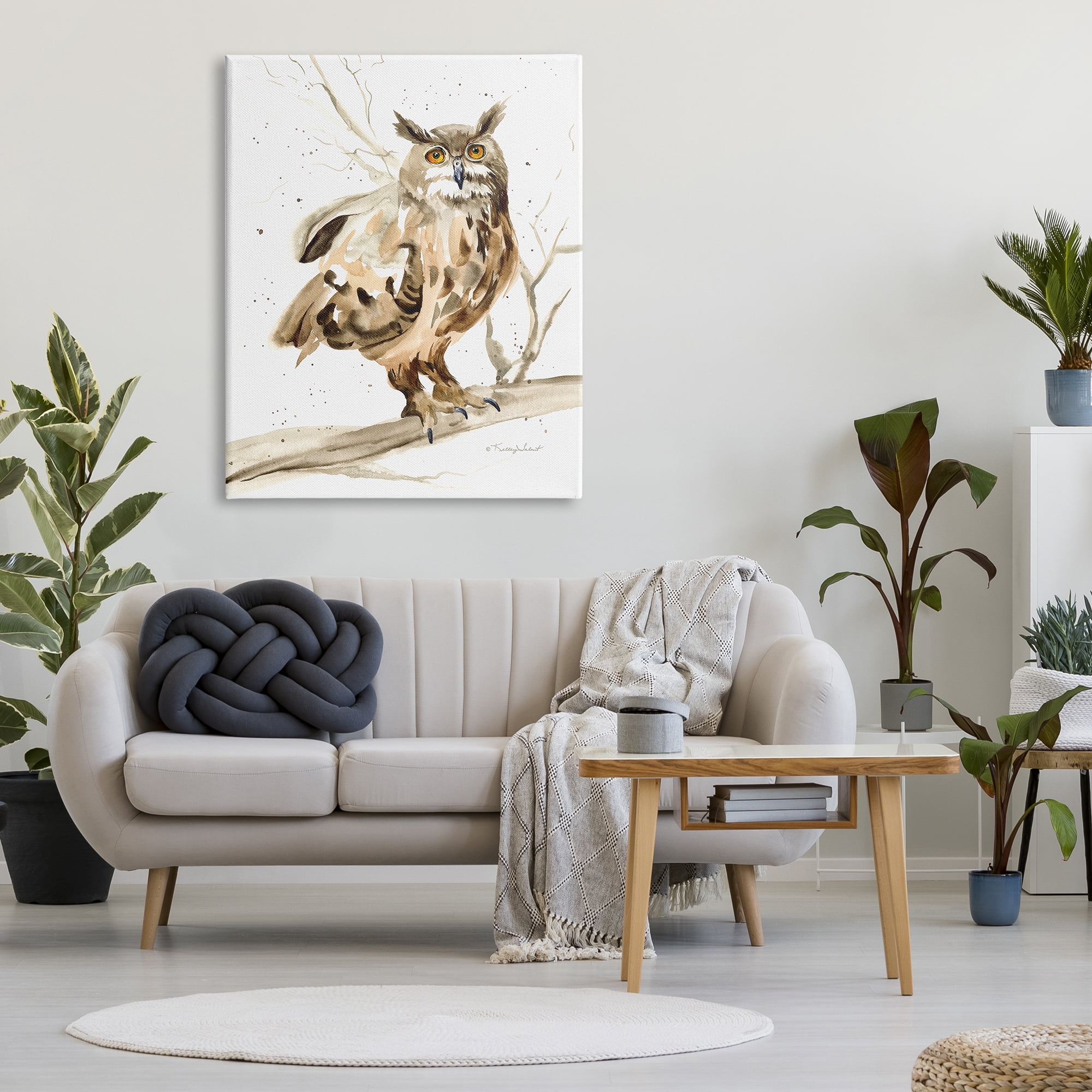 Stupell Industries Owl Perched in Tree Animals & Insects Painting Gallery Wrapped Canvas Print Wall Art, 36 x 48