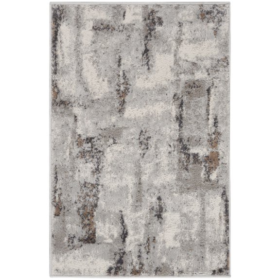 Nourison Elation Ultra Modern Indoor Rug Grey Ivory 2' x 3'