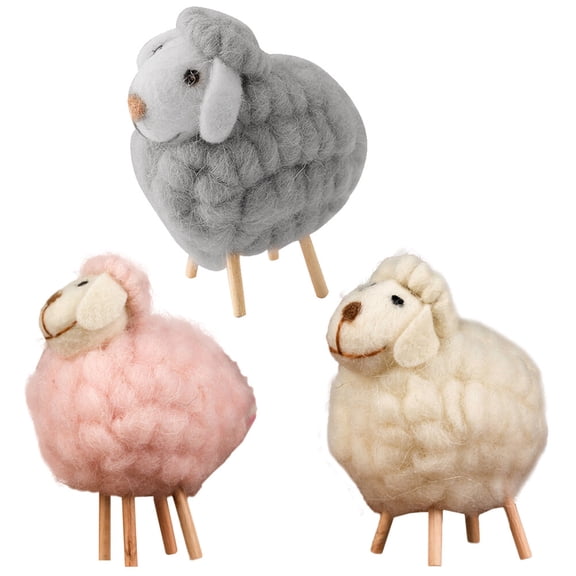 Felted Wool Sheep Decor 3pcs Wool Felt Lamb Decoration Plush Sheep Figurine Table Ornament Farm Animal Decorative Figurines For Home Office Bookshelves Decor Christmas Decorations