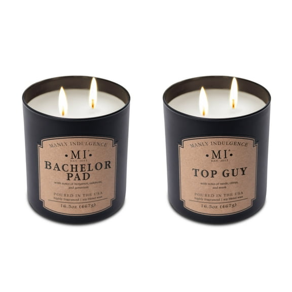 Manly Indulgence - Classic Plus Duo - 16.5oz - Scented Jar Candle Pack of 2 - 120h burn