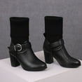thumbnail image 5 of YLYL Women's Mid-Calf Boots Leather Knitted Heel Closed Pointed Buckle Block Non-Slip Business Party Boots, 5 of 8