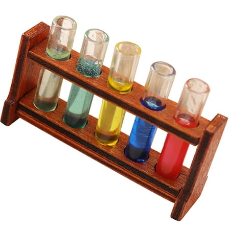 1 Set Mini House Test Tubes with Wooden Rack Miniature Laboratory Equipment