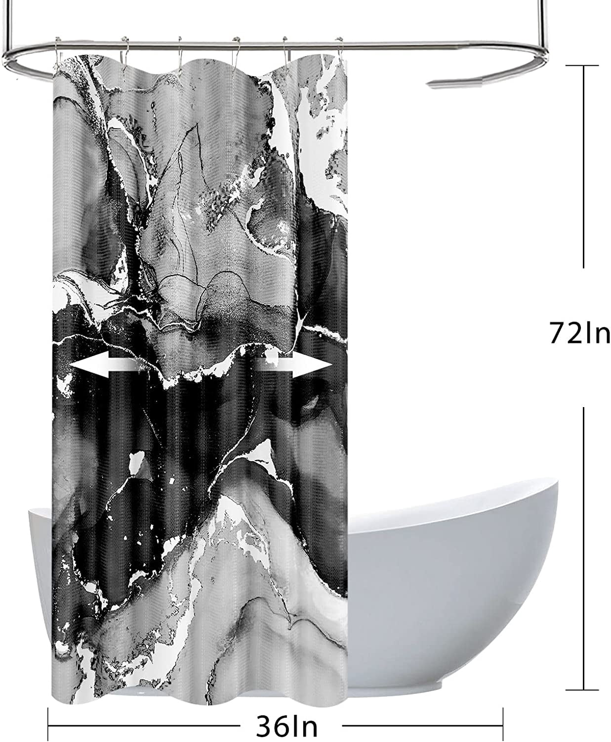 Small Stall Shower Curtain for Bathroom,Marble Shower Curtain Black Modern Abstract Shower Curtain for Bathroom,Waffle Textured Fabric Shower Curtains Hotel Washable Water Repellent, 36W x 72L