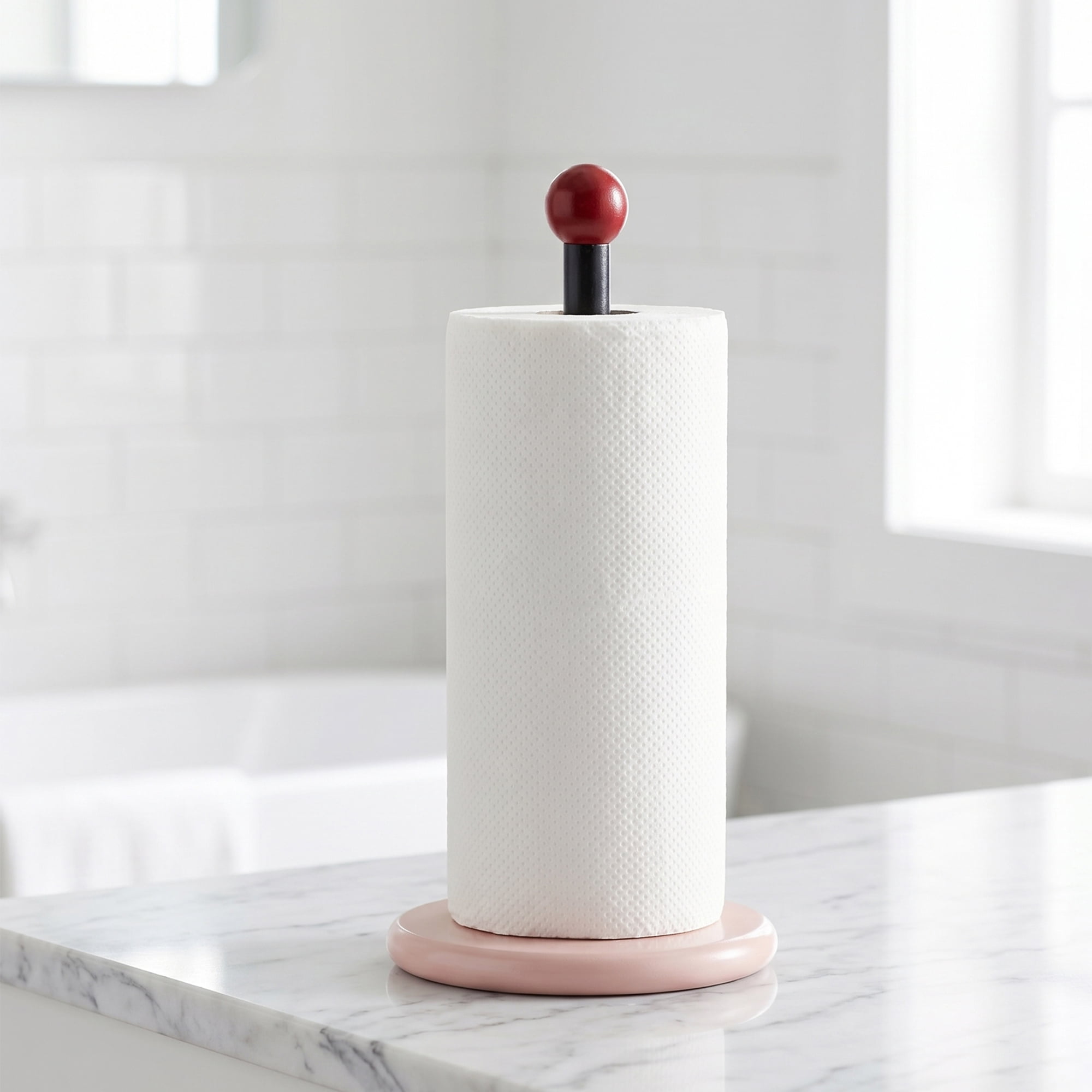 Unique Bargains Paper Towel Holder Countertop Weighted Base Dispenser Wood Black 12x5.9in