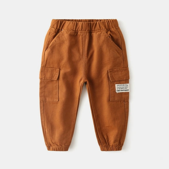 Boys Pants Toddler Kids Cargo Pants For Boys Girls Summer Spring Casual Outdoor Play School Comfortable Lightweight Long Pants Basic Solid Color Soft Boys Pants Brown 18-24 Months