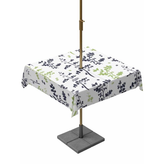 Outdoor Tablecloth with Umbrella Hole for Patio/Picnic/Party/Camping, Grey Green Botanical Waterproof Table Cloth Square Cover Washable, Watercolor Spring Floral Summer Leaf (54"x 54")