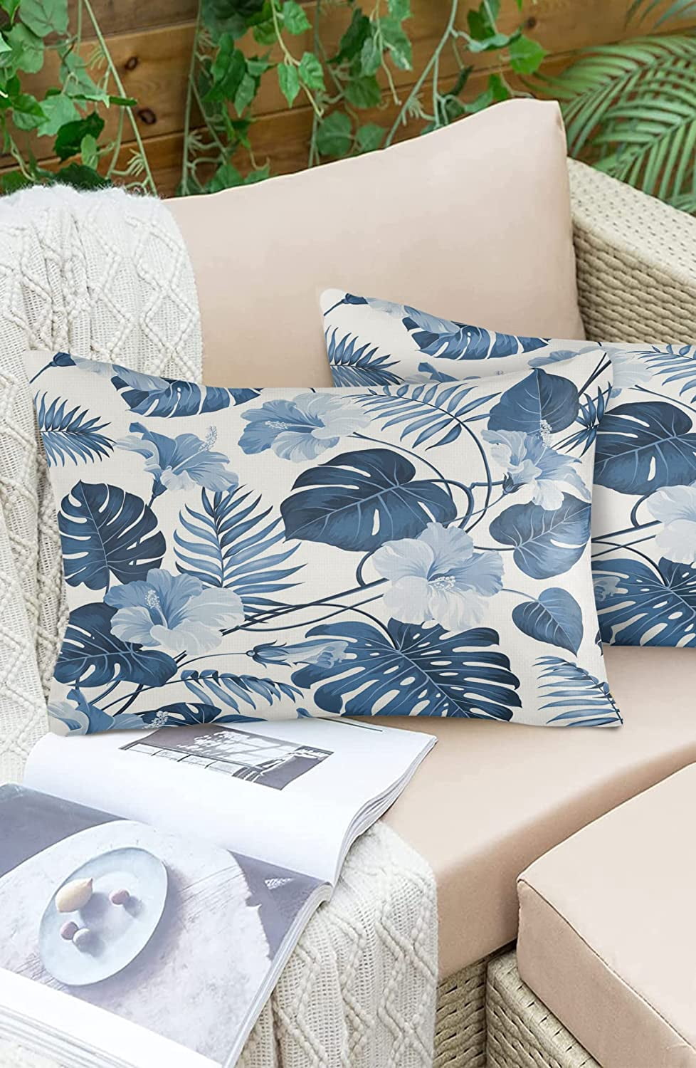 tropical leaf throw pillows