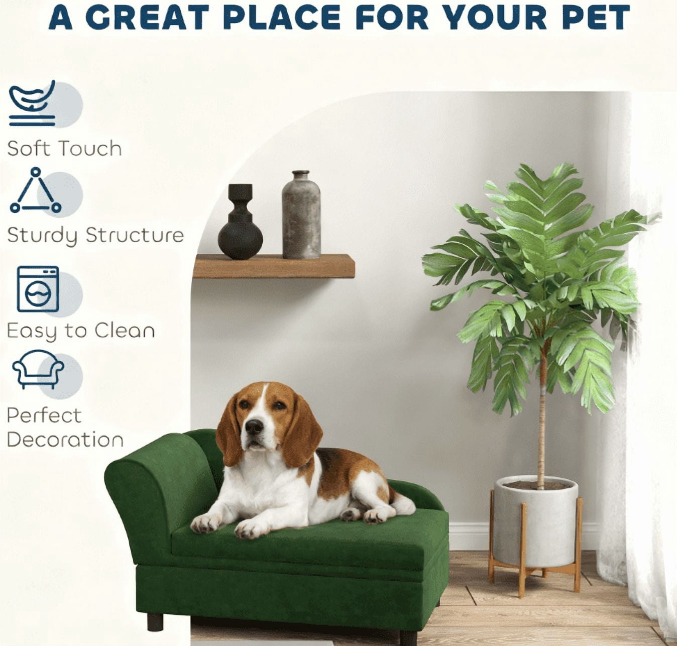 Pet Sofa Bed Couch with Storage with Soft Cushion, Green