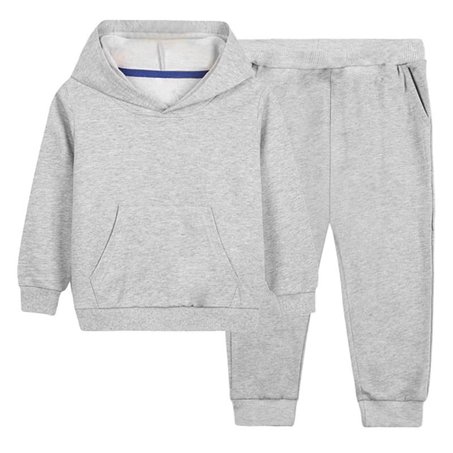 Color Block Dress Children's Solid Color Block Hooded Long Sleeve Top Sweatpants Two Piece Set Kids