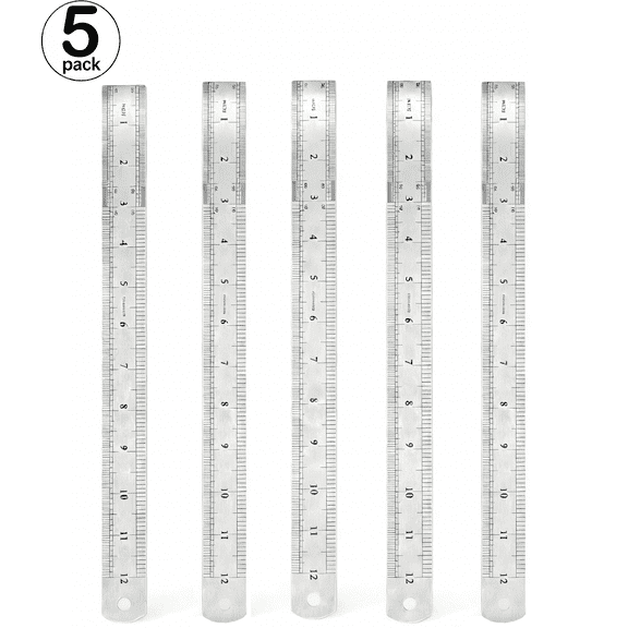 Minorsun Stainless Steel Rulers 12 inch Metal Ruler with Inches and Centimeters, Straight Edge Yardstick with 8th 16th 32th 64th, 5 Count