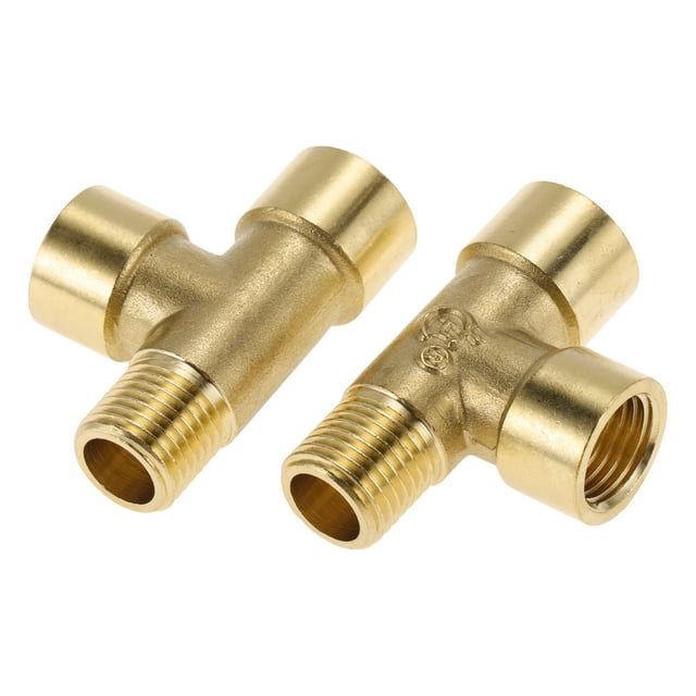 Accesorio de tubería de latón Unique Bargains 1/4"Femenino x 1/4"Femenino x 1/4"Masculino Tee Interno Externo 1.71" 2 Pcs
