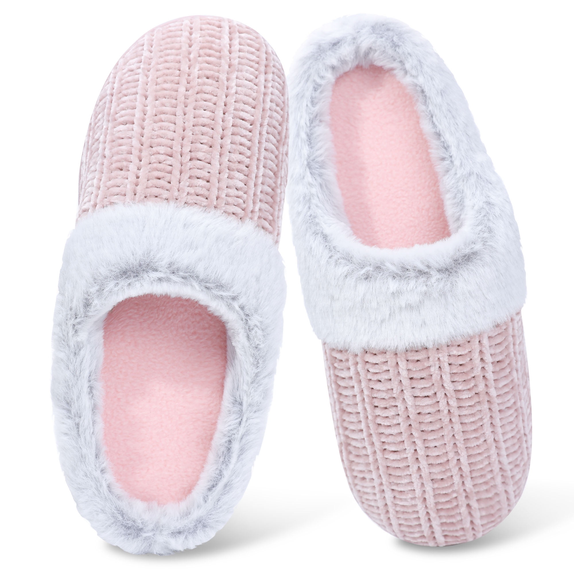  House Bedroom Slippers for Women Indoor and Outdoor with Fuzzy  Lining Memory Foam（Baby Pink,5/6）