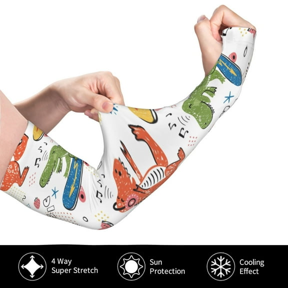 Rocae Dinosaur for Sports Cooling Arm Compression Sleeves for Men Women Teenager,Breathable,Outdoor Essentials Sun Protection Arm Sleeves