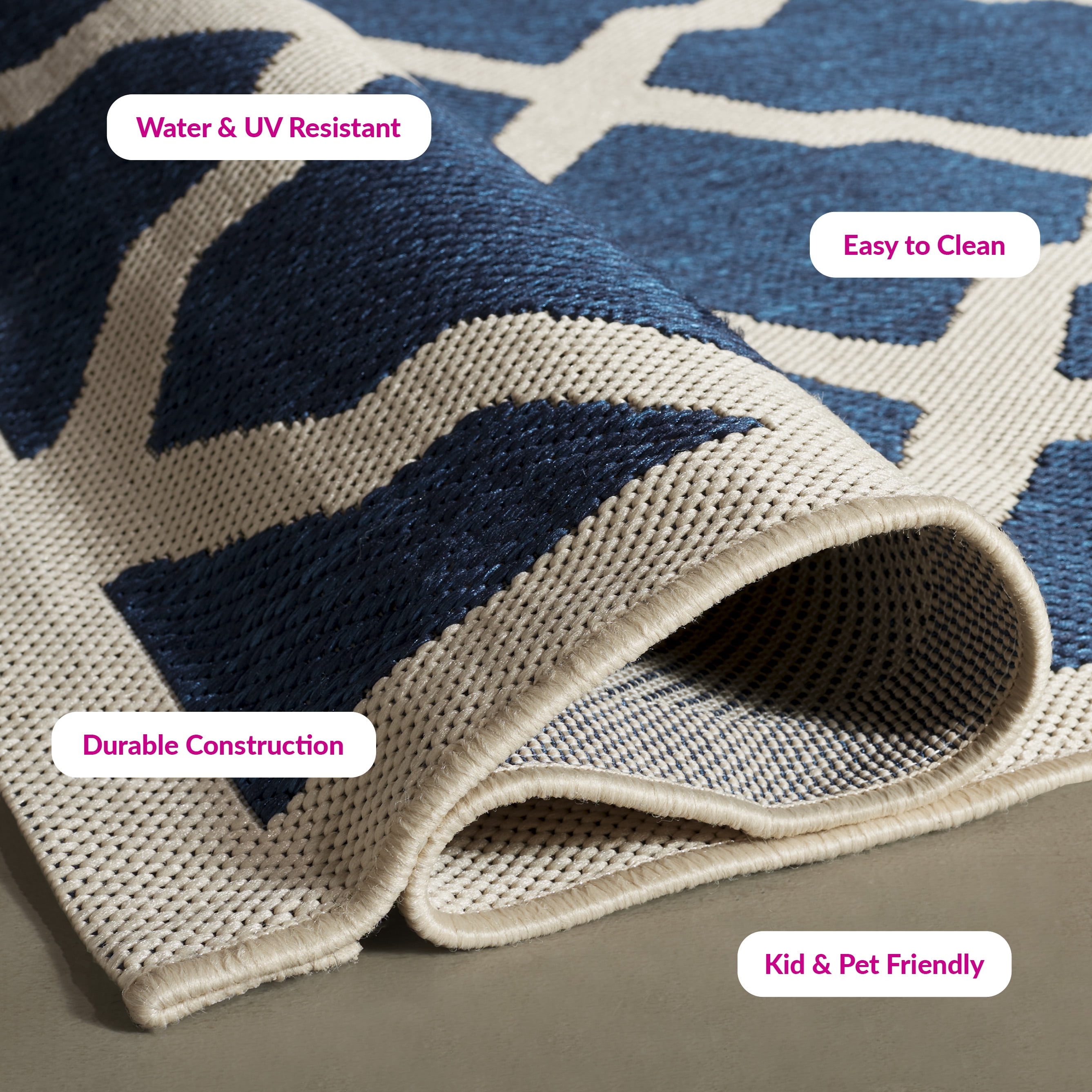 Safavieh Courtyard Amber Geometric Indoor/Outdoor Area Rug, Navy/Beige, 8' x 11'