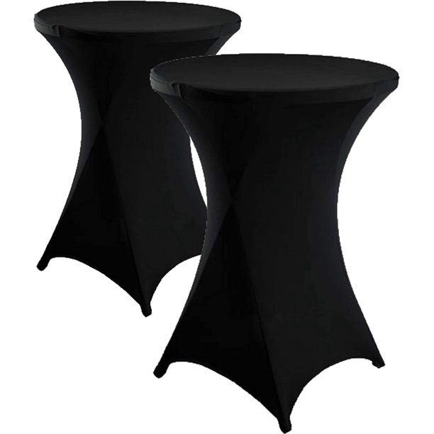 2Pack Highboy 30x42 inch Black Cocktail Spandex Round Table Fitted Cover Tablecloth, 4Way