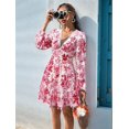 thumbnail image 6 of Autumn Women'S Dress V-Neck Long Sleeve Elastic Waist Bohemian Beach Resort Wear Floral Mini Summer Dress Red L, 6 of 9