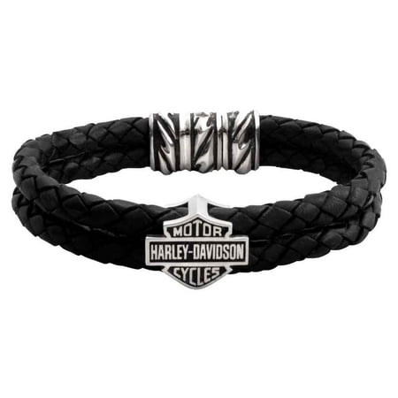 Harley Davidson Men S Bar Shield Double Leather Harley Davidson Men S Bar Shield Double Leather Cord Bracelet Hdb0246 8 5