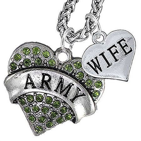 Army Wife Heart Necklace, Hypoallergenic, WILL NOT IRRITATE Anyone With Sensitive Skin. Safe- Nickel, Lead and Cadmium Free