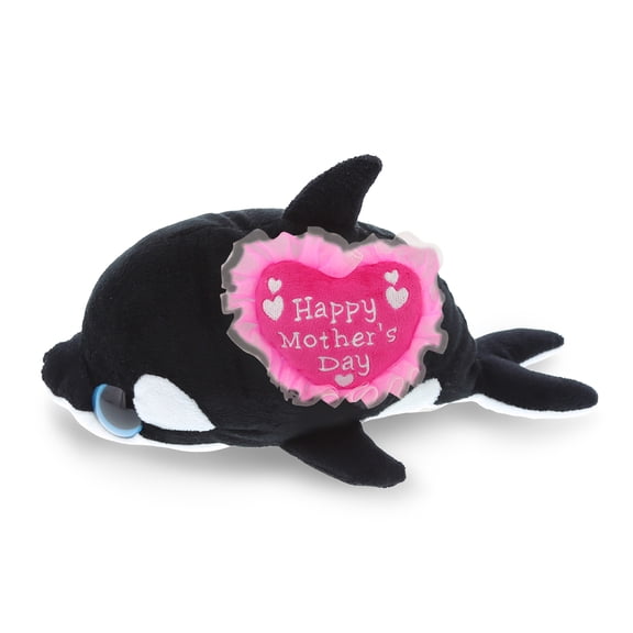 DolliBu Happy Mother's Day Super Soft Sparkling Big Eye Killer Whale Plush - Cute Stuffed Animal with Pink Heart Message for Best Mommy, Grandma, Wife, Daughter - Ocean Life Plush Toy Gift - 6 Inch
