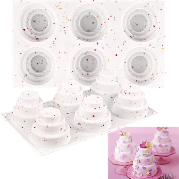 Sakolla 2 Pack 3 Tier Mini Cake Molds, BPA Free 6 Cavity Silicone Baking Molds for Brownie, Mousse, Pastry and Ice Cream Cake (Confetti)
