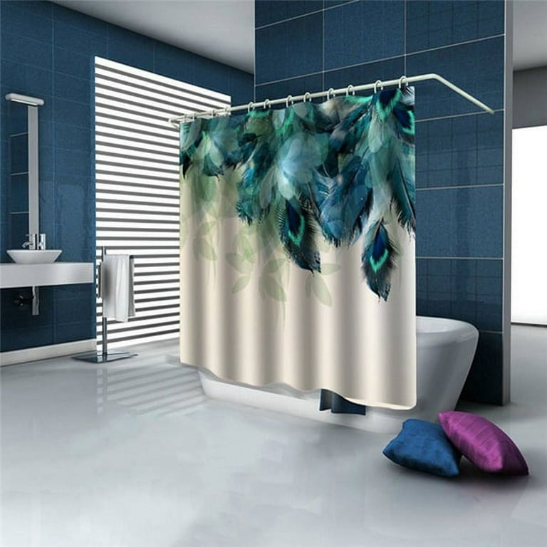 BSHAPPLUS Peacock Feather Shower Curtain Fabric Bathroom Curtain
