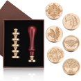 thumbnail image 1 of Wax Seal Stamp Set,6Pcs Retro Wax Stamp Seals Kit Plant Pattern Series Sealing Wax Stamps Copper Seals, 1 of 6