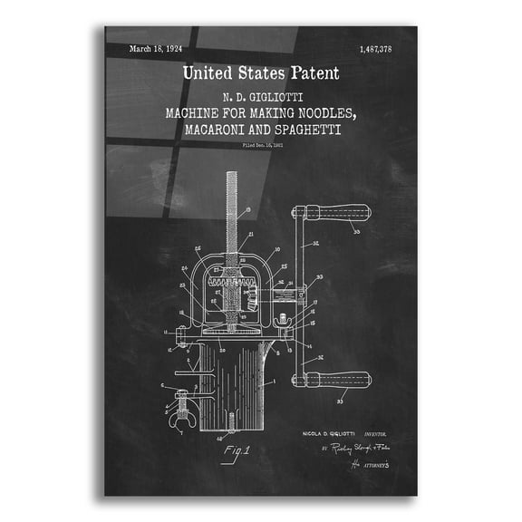 Epic Art 'Noodle Maker Blueprint Patent Chalkboard,' Acrylic Glass Wall Art, 12"x16"