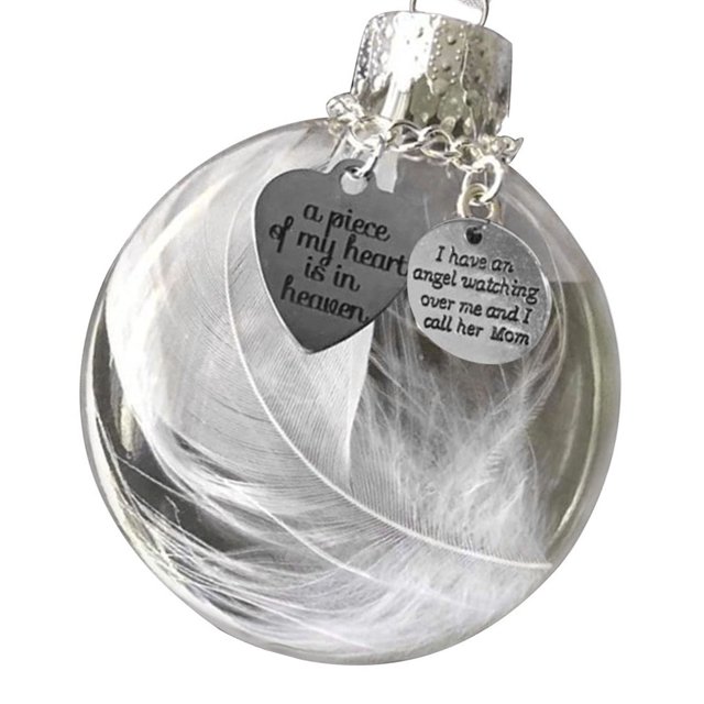 Bewildely Bola de plumas Ángel en adorno conmemorativo signo decoraciones conmemorativas para papá mamá decoración familiar bola Navidad decoración Decoración del hogar Amar a mamá Bewildely HA003103-13