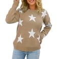 thumbnail image 2 of Brown Womens Sweatshirt Women Long Sleeve Sweater Casual Elegant Round Neck Star Pattern Plus Size Knit Sweater Top Fall Clothes for Women, 2 of 6