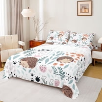 Homewish Cartoon Hedgehog 4 Pieces Queen Sheet Sets for Preppy Children Kids,Dreamy Princess Ultra Soft Flat Sheet,Kawaii Animal Queen Fitted Sheet,Luxury Bedroom Decor