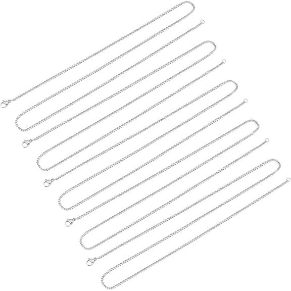 10pcs 23.6 inches(60cm) 2mm Stainless Steel Chain Necklaces with Lobster Claw Clasps Curb Chain Necklaces Metal Chain Making Stainless Steel Color