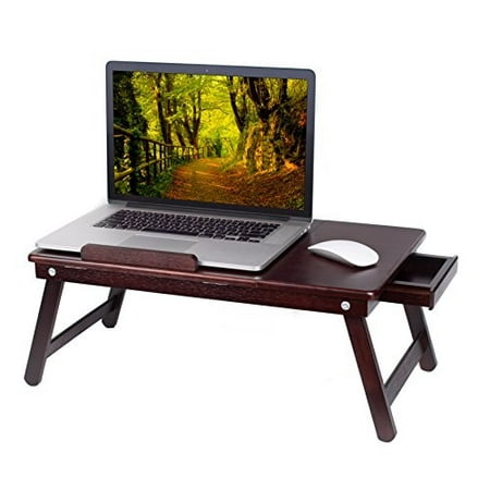 birdrock home bamboo laptop bed tray (walnut)| multi-position adjustable surface | pull down legs | storage (Best Way To Cut Down Bamboo)