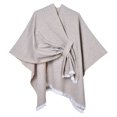 thumbnail image 6 of UTSJKR Women’s Speckled Knotted Wrap Poncho Cape Shawl with Fringe Trim Soft Warm Outer Cover‑Up for Fall Winter Daily Casual Fashion Outfit Khaki, 6 of 6
