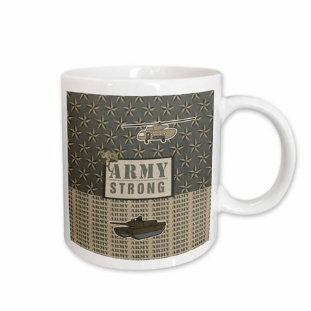 3dRose Army Proud, Helicopter, Tank, Helmet, stars, Gray, Blue, Tan - Ceramic Mug,
