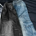 thumbnail image 3 of Pants for Boys - Boys Elastic Waist Jeans Stretch Denim Trousers Baggy Cargo Pants Seasonal Casual Jeans Comfortable Streetwear - Boys Jeans,Color:06 Black,Size:9-10 Years, 3 of 7
