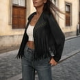 thumbnail image 6 of ClodeEU Womens Casual Coats， Faux Leather Jacket， Fringe Cropped Tops Black,Womens Plus XXL, 6 of 9