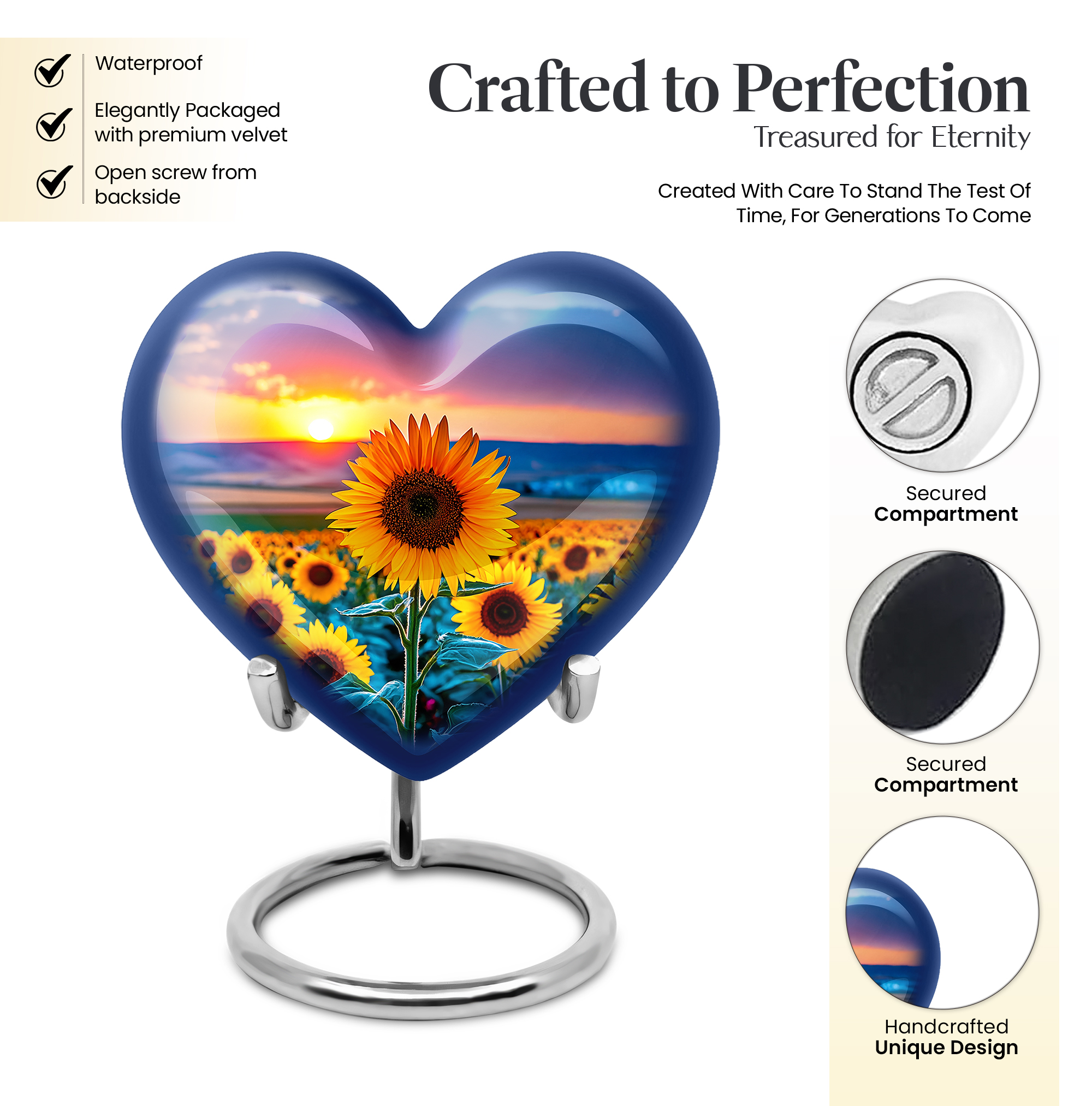 SABURIAL Sunflower Urn - Cremation Keepsake Urn For Human Ashes Adult - Combo Of 8 Inch & 3 Inch - Small Burial Urns For Women