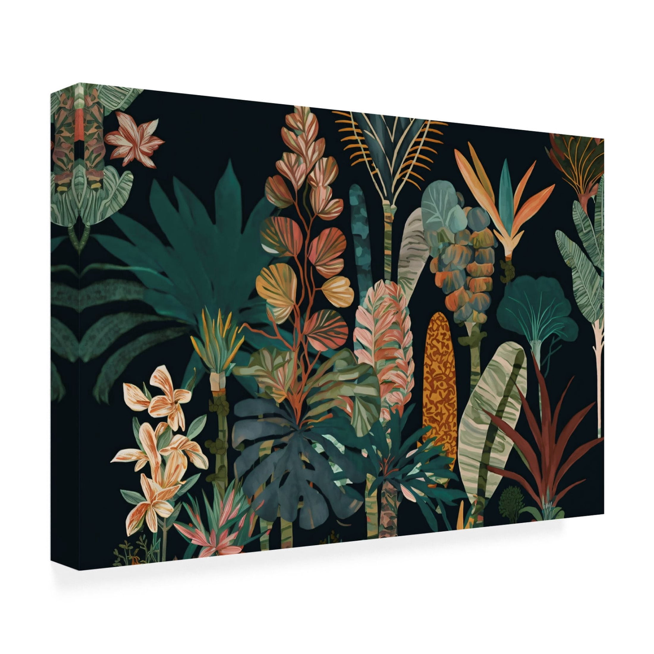 Canvas Wall Art - Ray Heere 'Watercolor Tropical Collage Black 3' Wall Art for Living Room, Bedroom, or Office Décor by Trademark Fine Art - 19 x 12 Inches