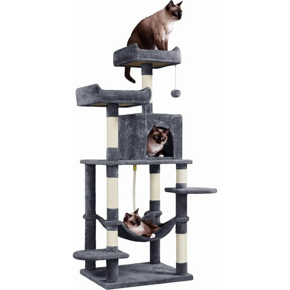 Osmanthus 59in Cat Tree Large Cat Tower with Scratching Posts, Pet Play House Climber Activity Center with Condo and Anti-Dump Device for Kittens/Cats, Dark Gray