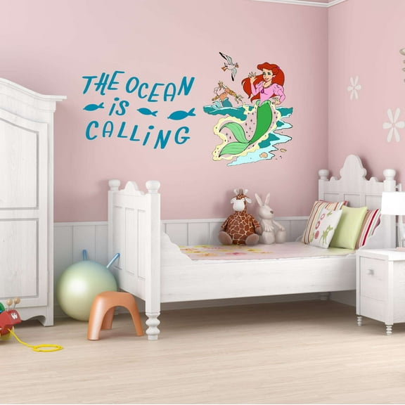 Mermaid The Ocean Is Calling Seagull Pitch Fork Sea Creatures Crab Octopus Fish Seahorse Clam Shellfish Queen Sweet Dreams Bedtime Unicorn Holiday Decorating Wall Decal Sticker - Size: 30 In X 18 In