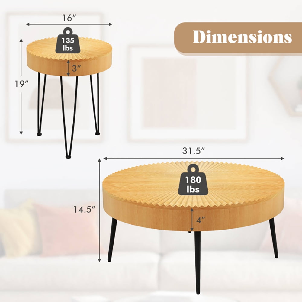 Finihen Coffee Table, Wooden Coffee Table, 2 Set of Wooden Coffee Table with Metal Legs and Adjustable Foot Pads, for Living Room, Reception Room, Natural Finihen Coffee Table, Wooden Coffee Table, 2 Set of Wooden Coffee Table with Metal Legs and Adjustable Foot Pads, for Living Room, Reception Room, Natural
