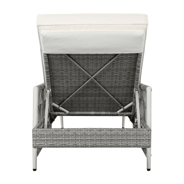 Minimalist Patio Wicker Lounge Chair, Outdoor All-Weather PE Rattan Chaise Lounge with 6 Gear Adjustable Recliner, Arms and Cushion for Poolside, Deck, Grey
