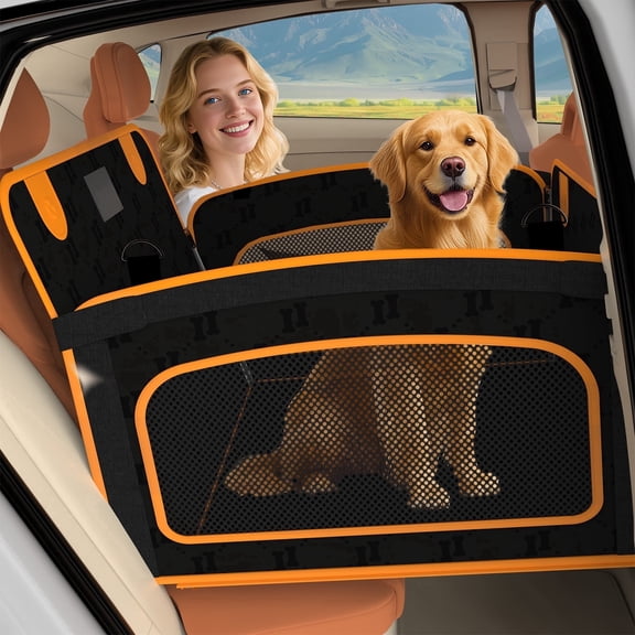 Yacona Dog Car Seat for Large Medium Dogs, Oxford Cloth Back Seat Extender for Dogs with 2 Storage Pockets, Black