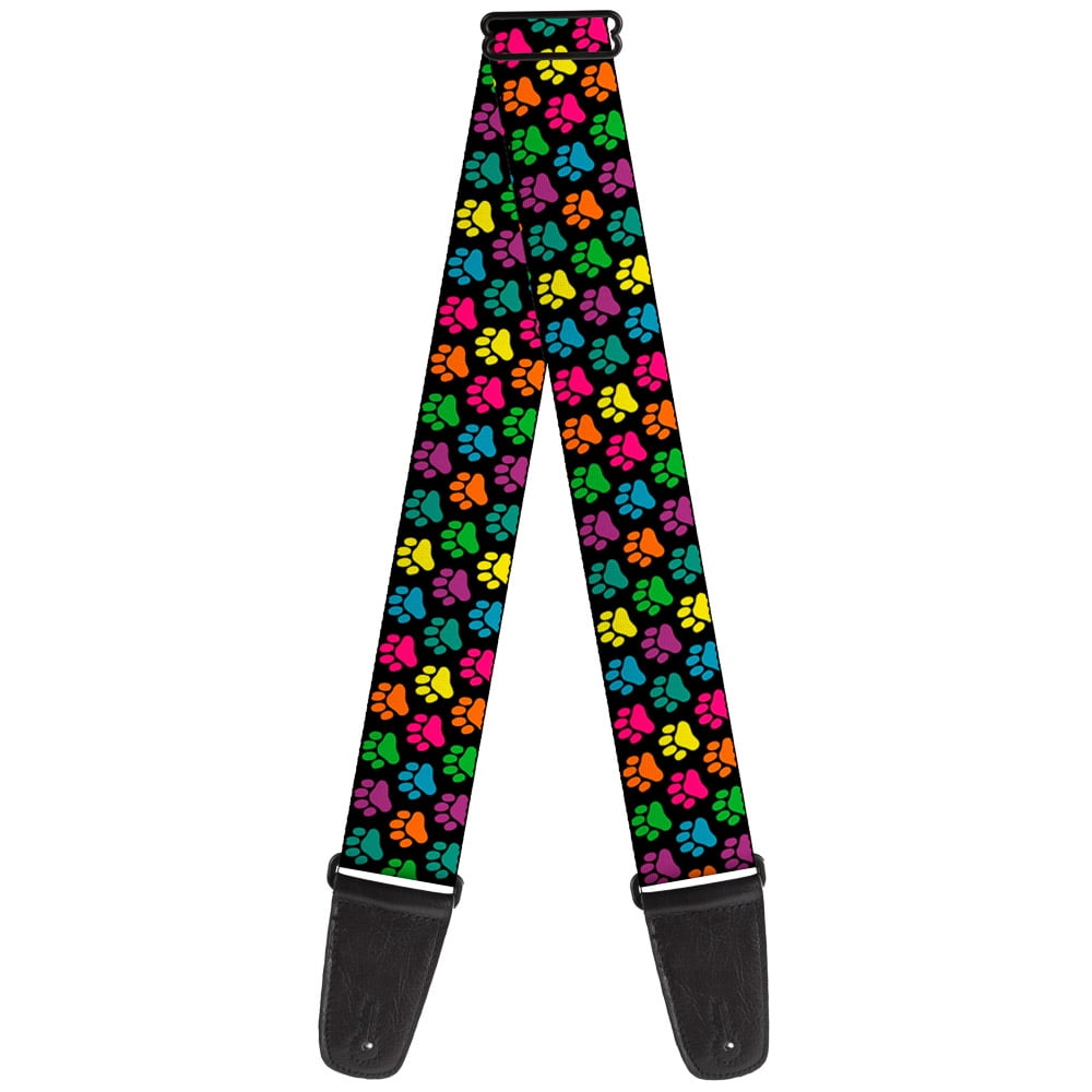 Buckle-Down Guitar Strap, Paw Print Black Multi Color, 2 Inches Wide