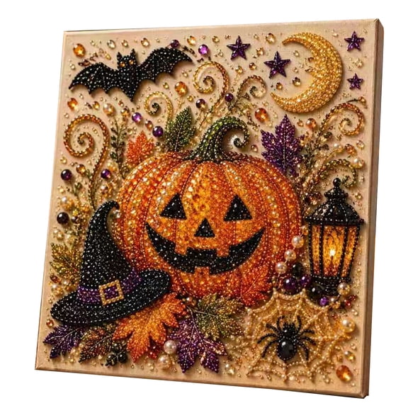 Halloween Pearl Art Kit, Pumpkin Pearl Art DIY Kit, Halloween Pumpkin Beaded Art DIY Kit for Home Office Living Room Study Party Birthday Housewarming(D)